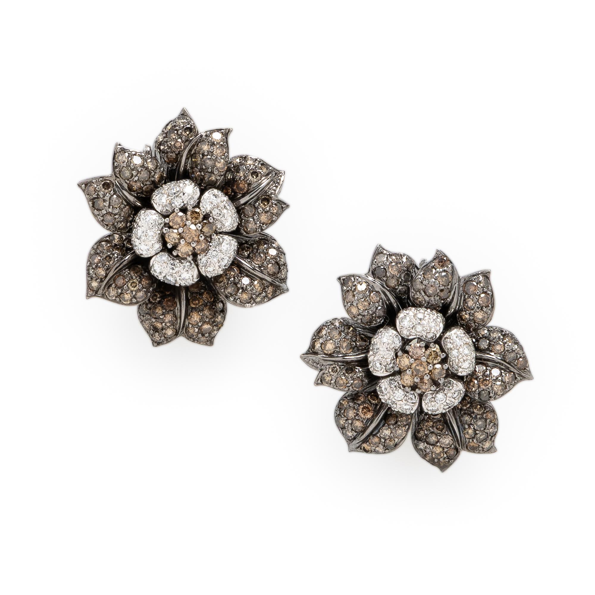 Colored Diamond and Diamond Flower Necklace and Earrings Set