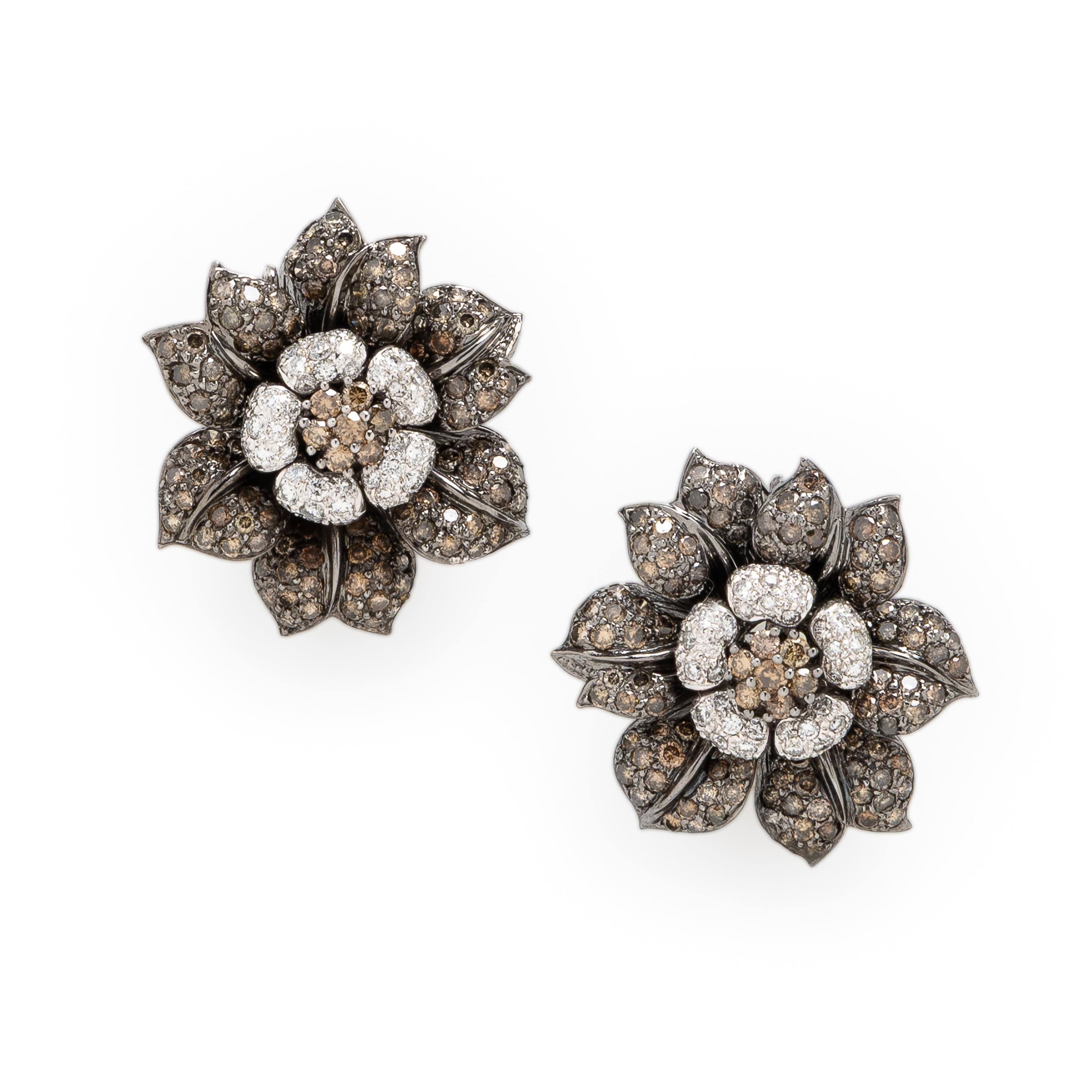 Colored Diamond and Diamond Flower Necklace and Earrings Set