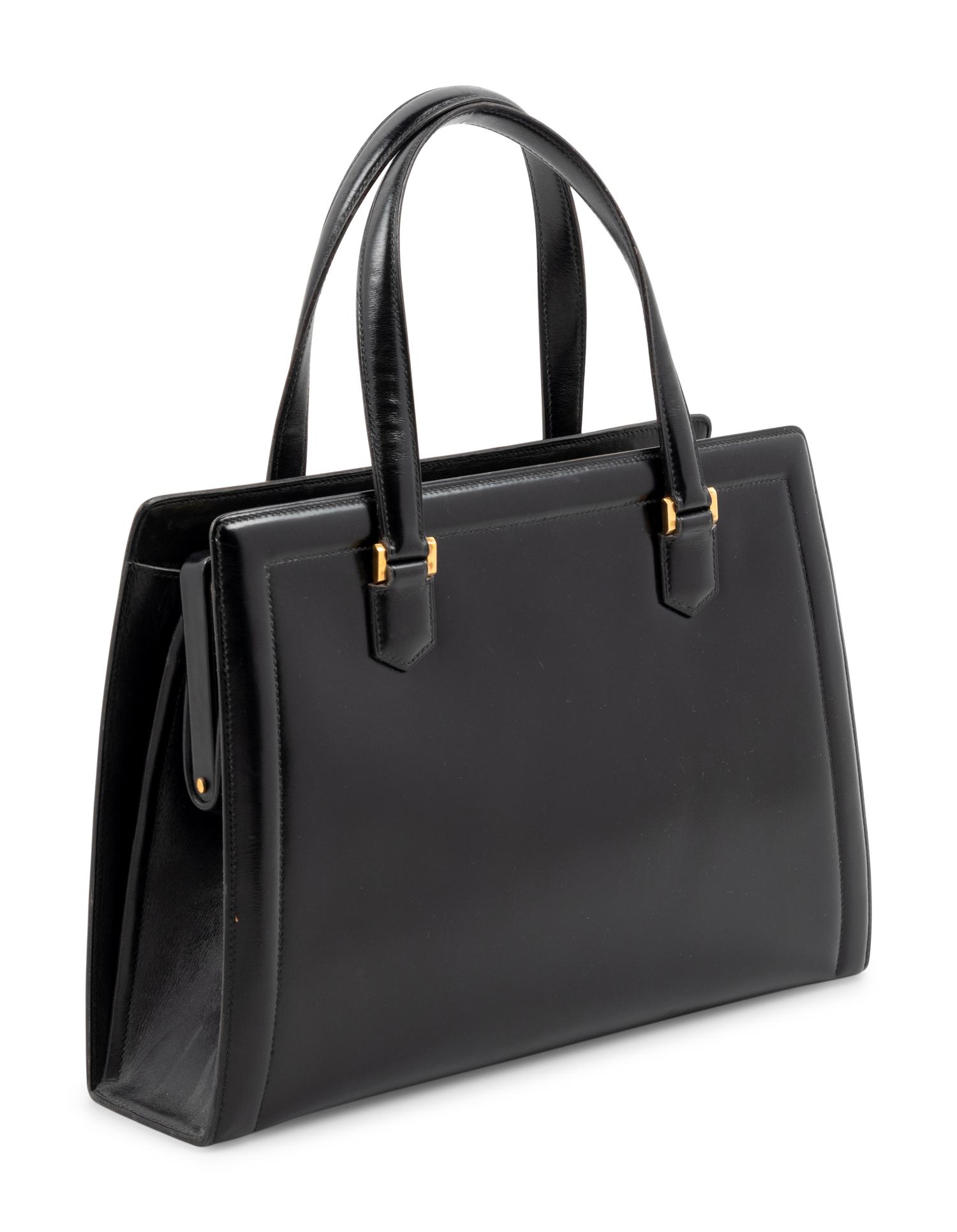 Hermès Vintage Black Leather Handbag, 1960s