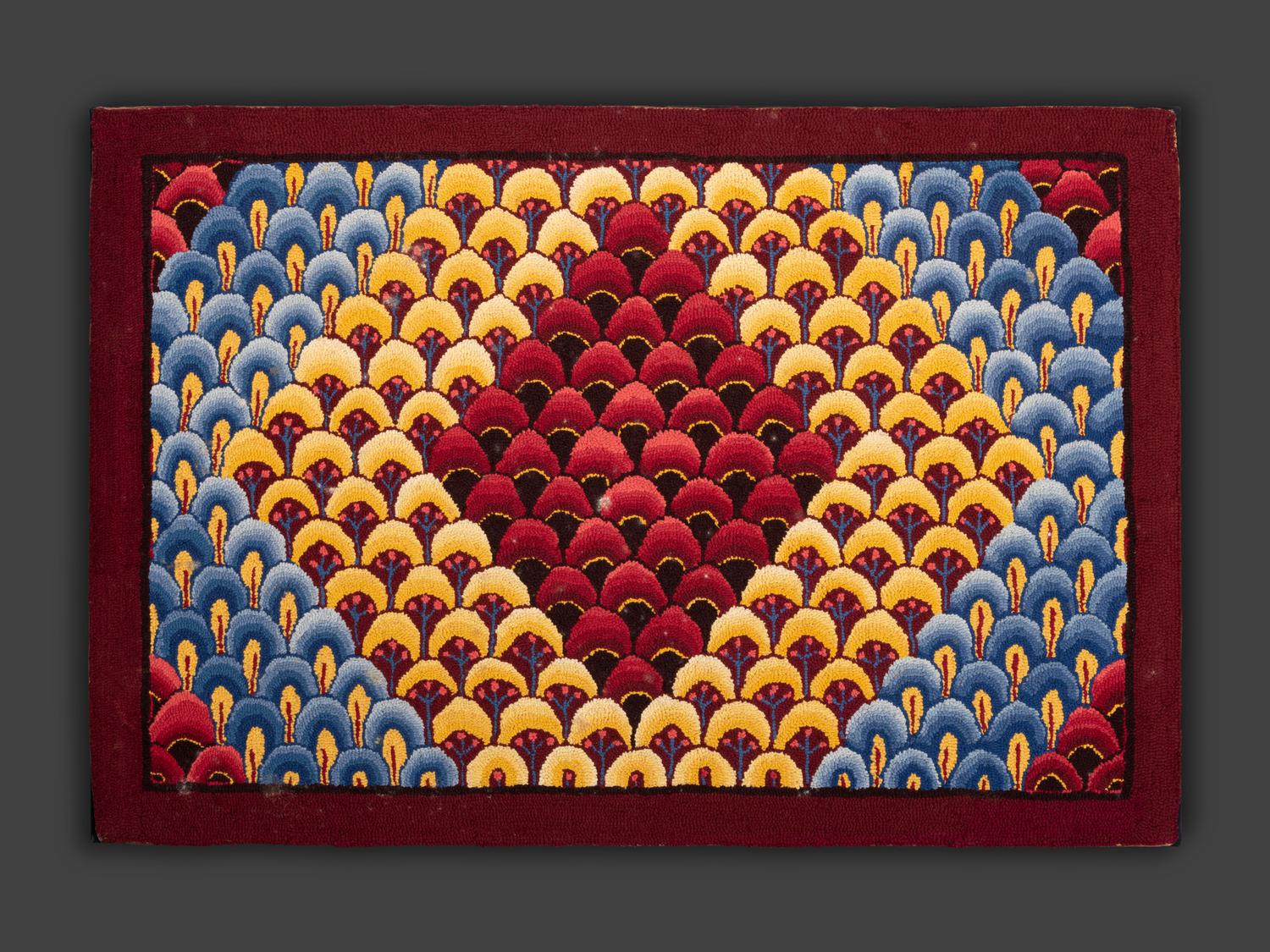 An American Peacock Feather Pattern Hooked Rug