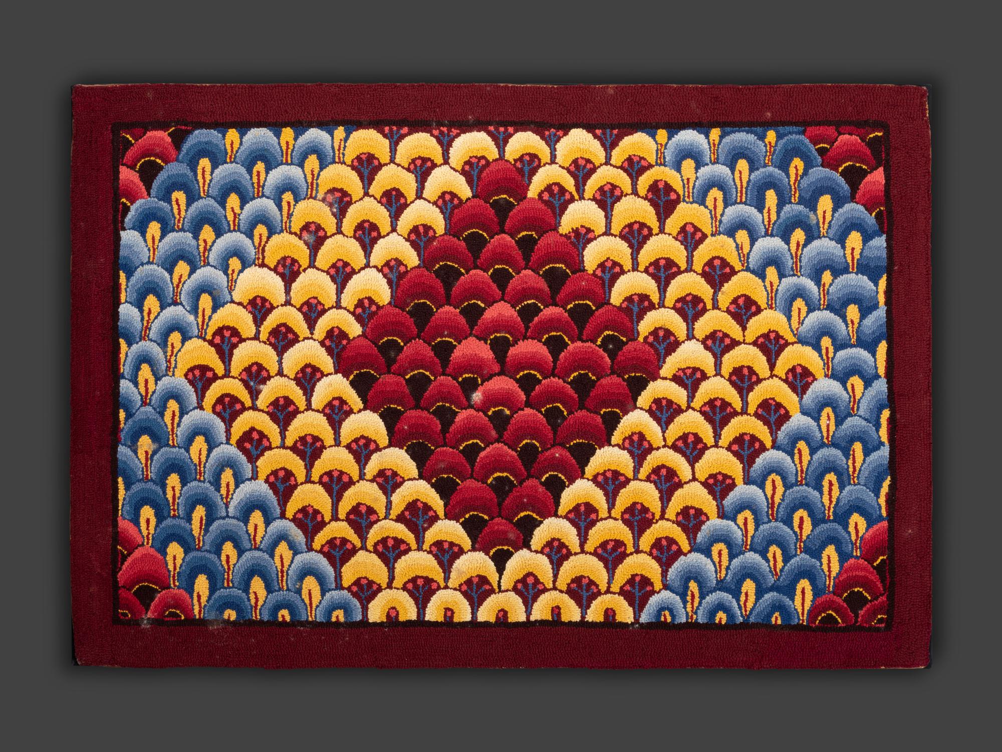An American Peacock Feather Pattern Hooked Rug