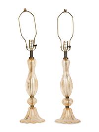 Pair of Murano Avventurina Pink Glass Table Lamps — 20th Century