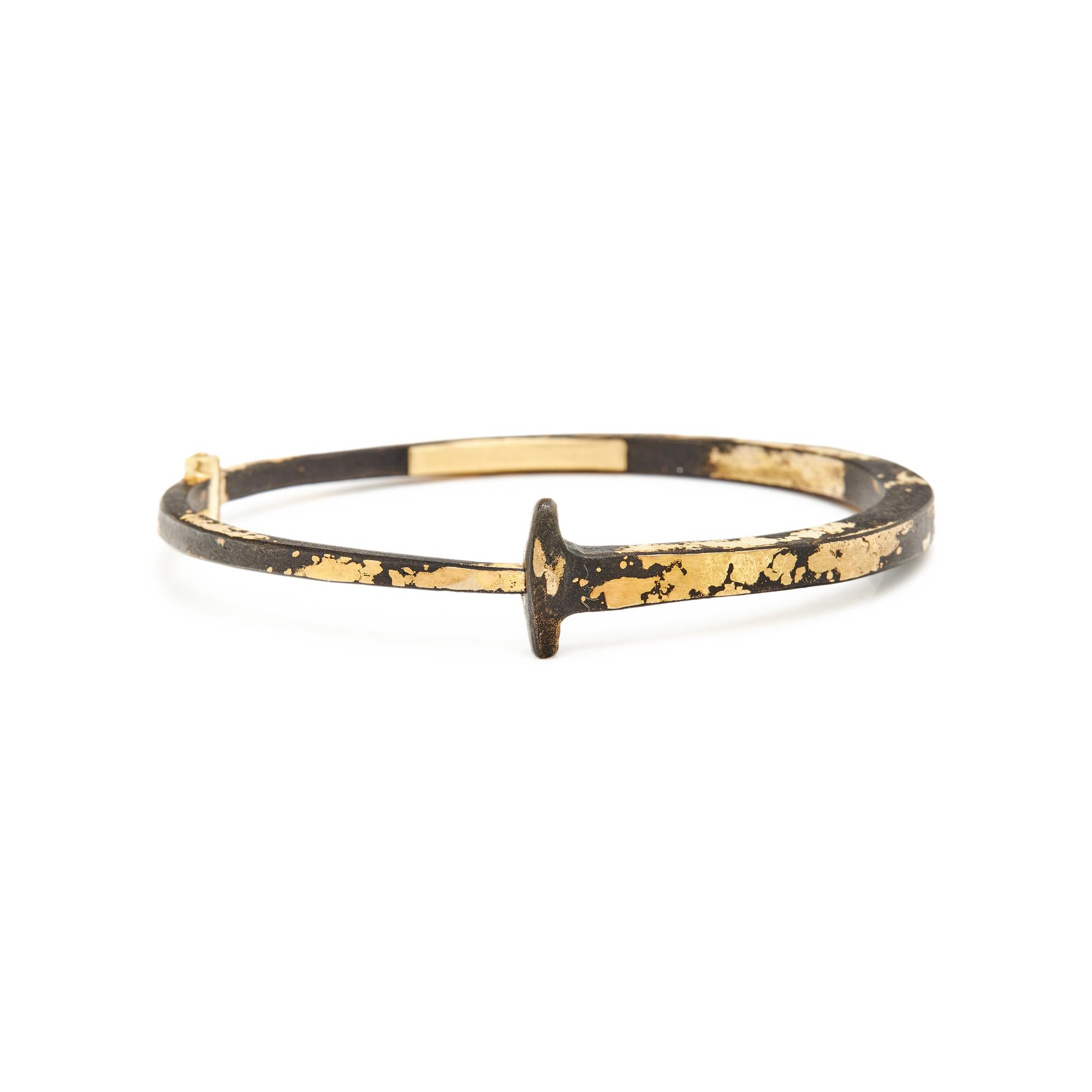 PAT FLYNN, IRON AND HIGH KARAT GOLD NAIL BANGLE