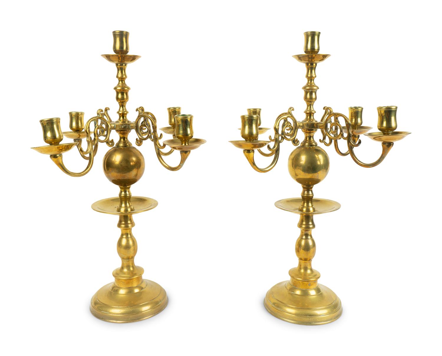 A Pair of Brass Five-Light Candelabra — 19TH CENTURY