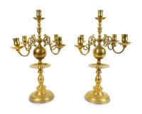 A Pair of Brass Five-Light Candelabra — 19TH CENTURY