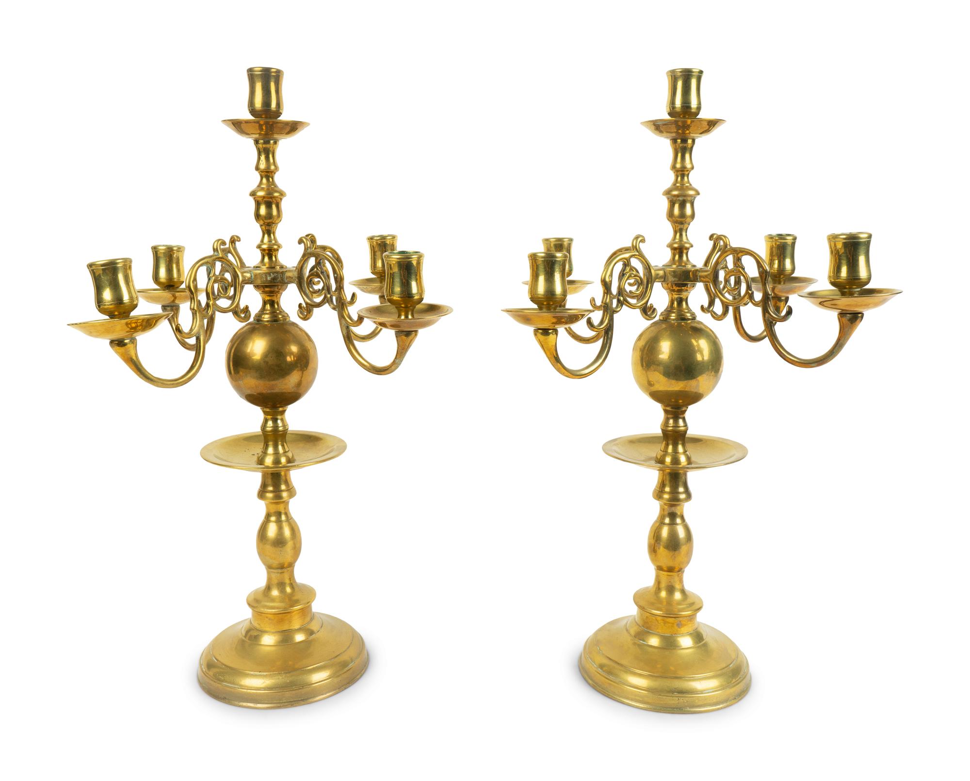 A Pair of Brass Five-Light Candelabra — 19TH CENTURY