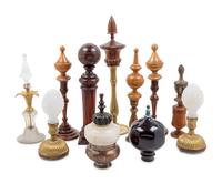 Eleven Decorative Turned Wood and Glass Finials