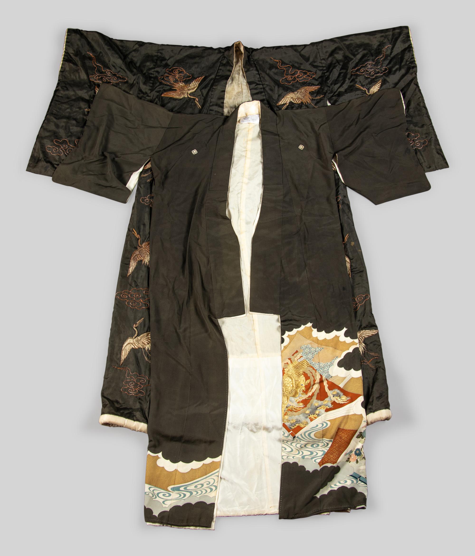 Three Japanese Silk Kimono and One Japanese Silk Priest Robe