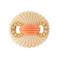 VAN CLEEF & ARPELS, CORAL AND DIAMOND 'DRAPÉ' BROOCH AND EARCLIPS