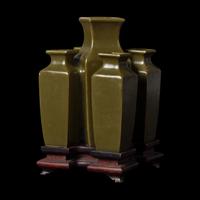 An Unusual Chinese Teadust Glazed Five-Mouthed Conjoined Vase 茶葉末釉五聯瓶