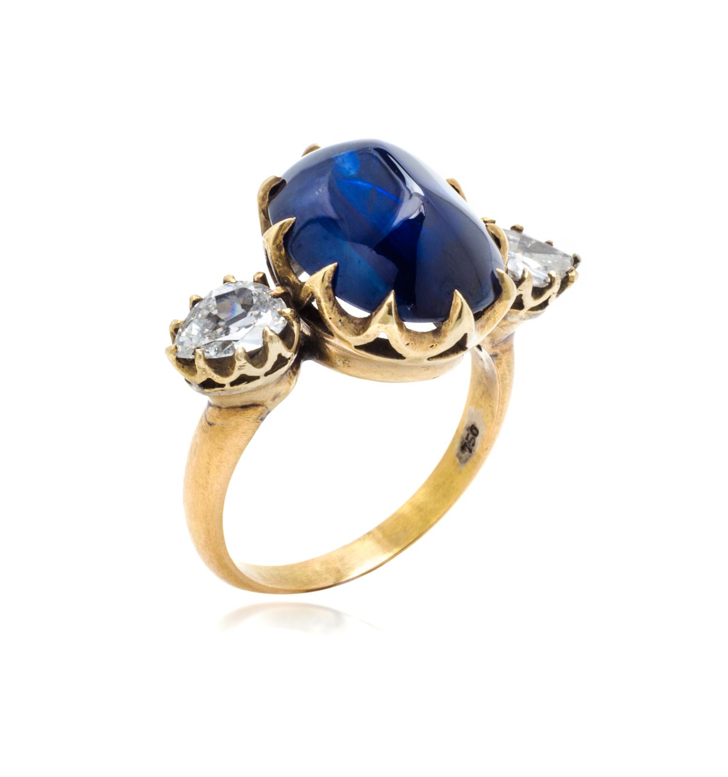 An 18 Karat Yellow Gold, Sapphire and Diamond Ring, 4.60 dwts.
