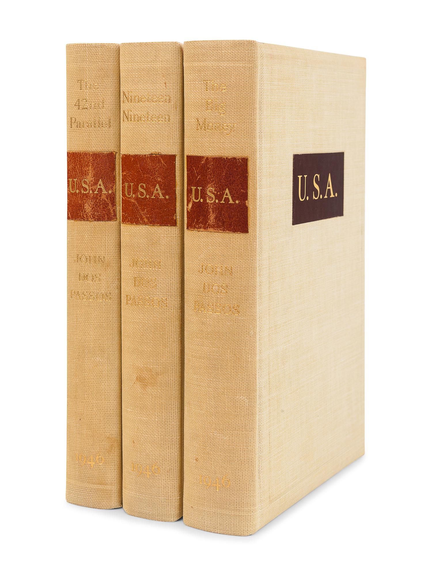 DOS PASSOS, John (1896-1970). [The U.S.A. Trilogy]. Comprising: The 42nd Parallel . -- 1919 . -- The Big Money . Boston: Houghton Mifflin, 1946.