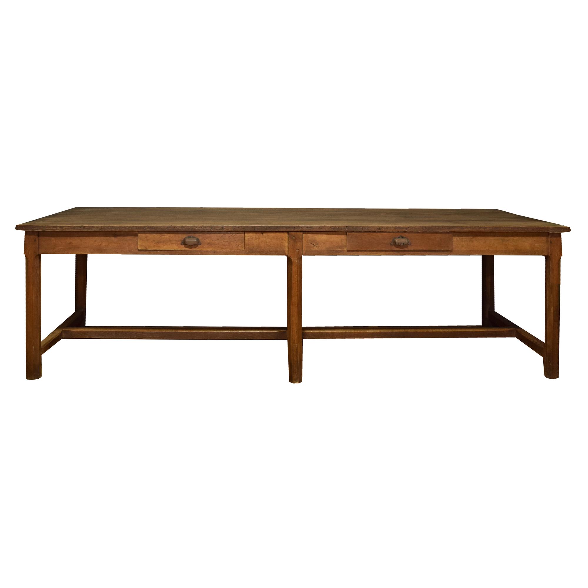 A Four Drawer Oak Table 103.5" x 34.25" D x 29.25" H — France, 19th Century