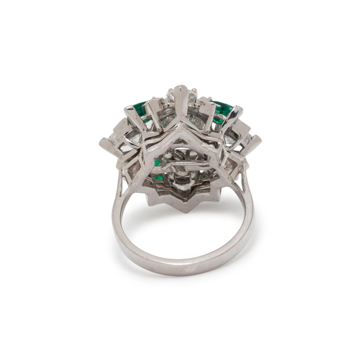 DIAMOND, EMERALD AND PLATINUM RING PENDANT