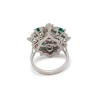 DIAMOND, EMERALD AND PLATINUM RING PENDANT