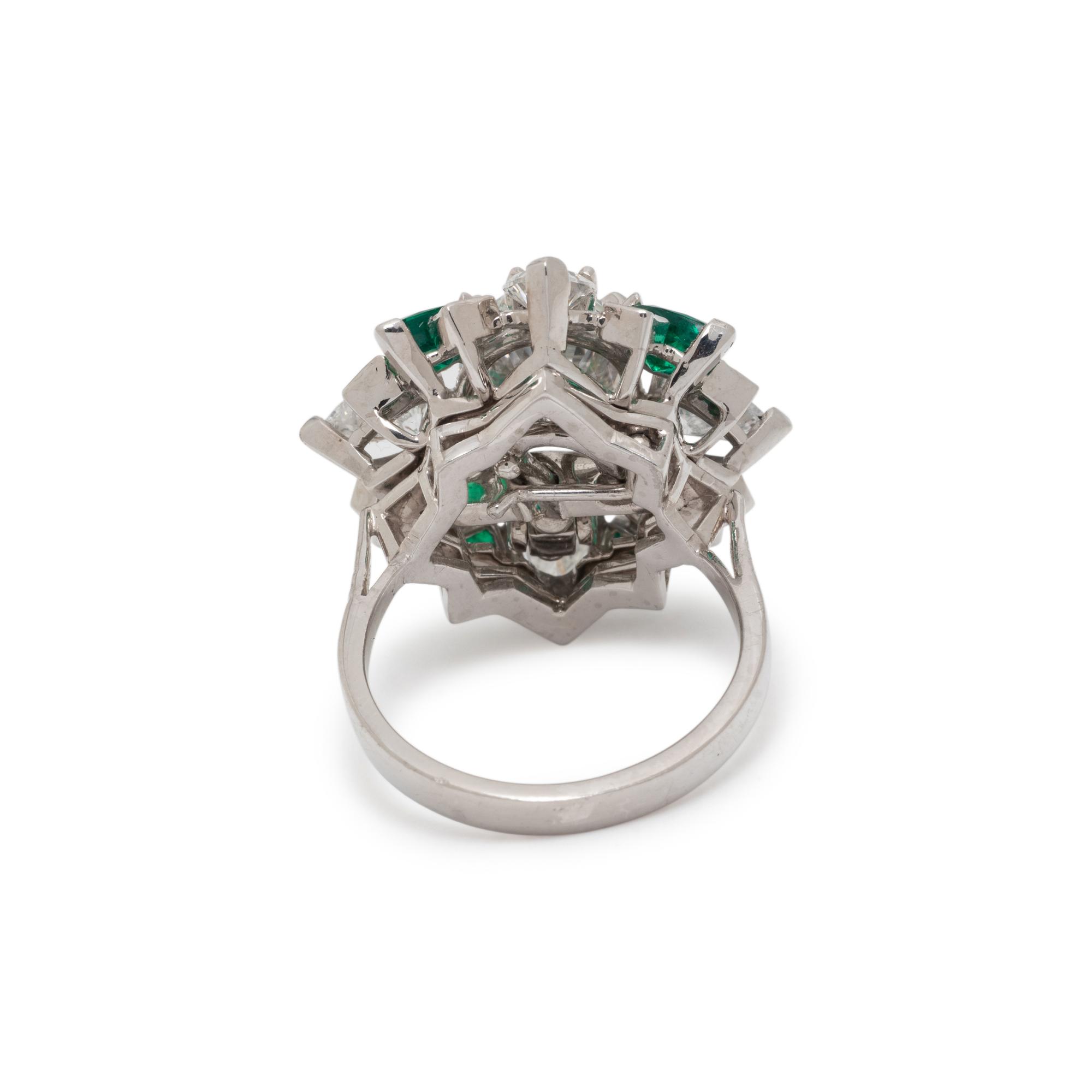 DIAMOND, EMERALD AND PLATINUM RING PENDANT