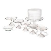 A Group of Six Blown and Cast Glass Cake Stands, Together with a Bowl