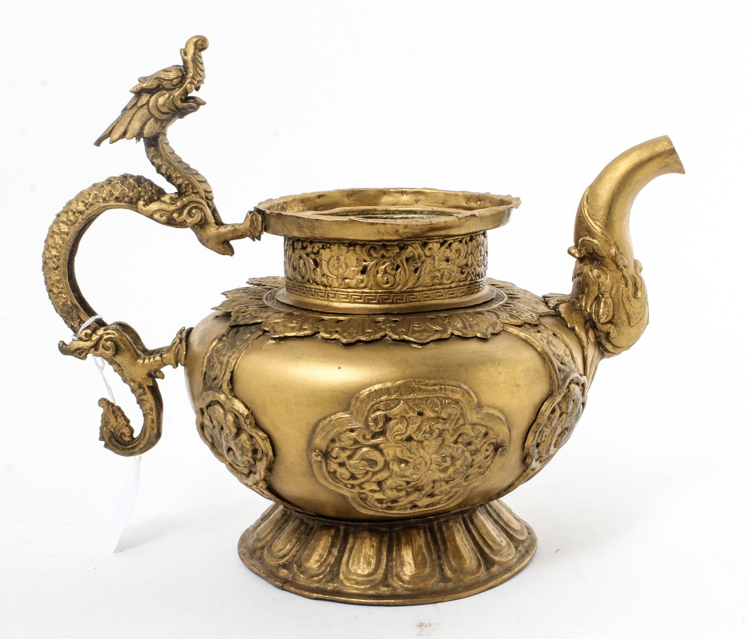 A Tibetan Style Gilt Metal Teapot Height 9 inches. — 20TH CENTURY