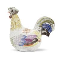 A Meissen porcelain rooster-form box late 20th century