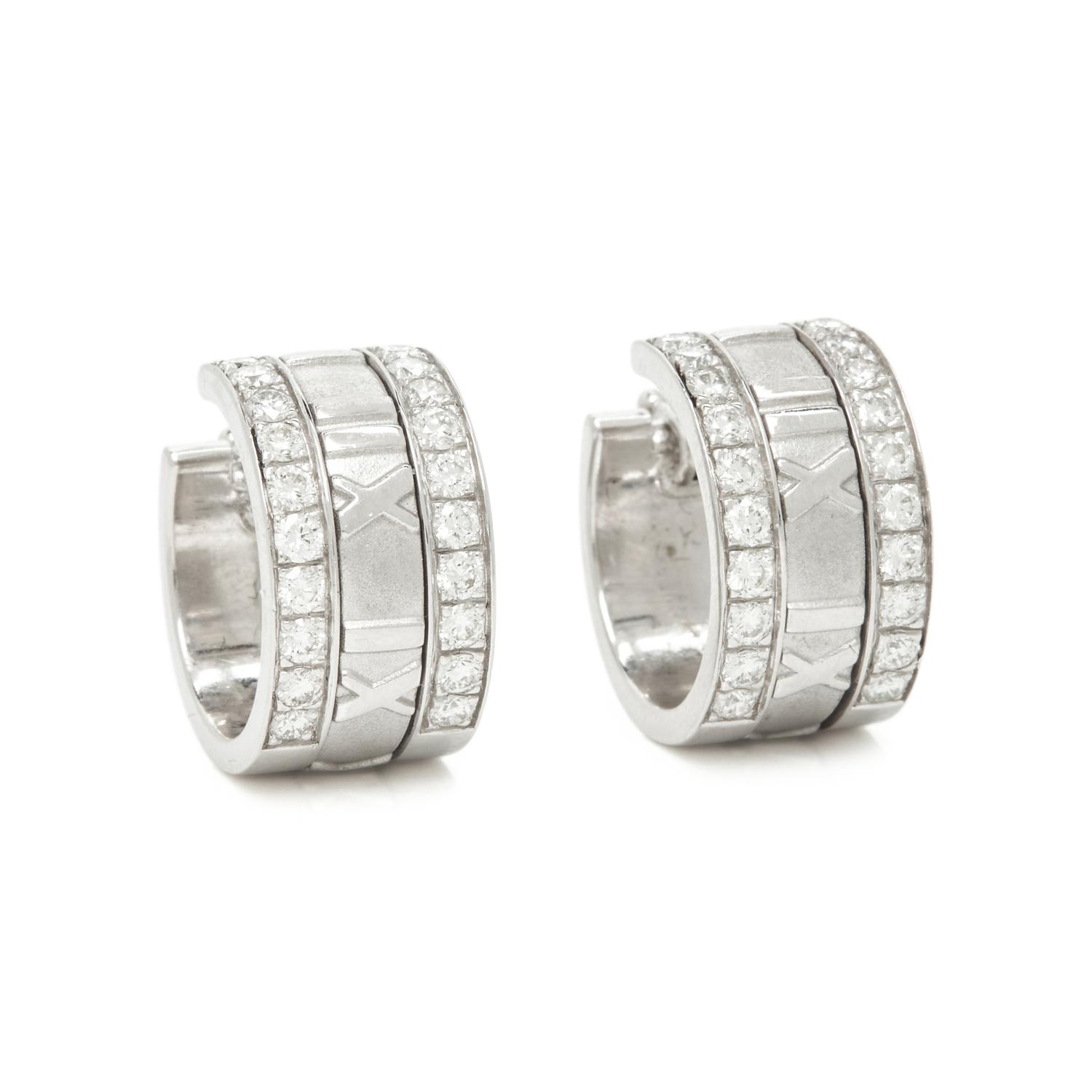 TIFFANY & CO., WHITE GOLD AND DIAMOND 'ATLAS' EARRINGS