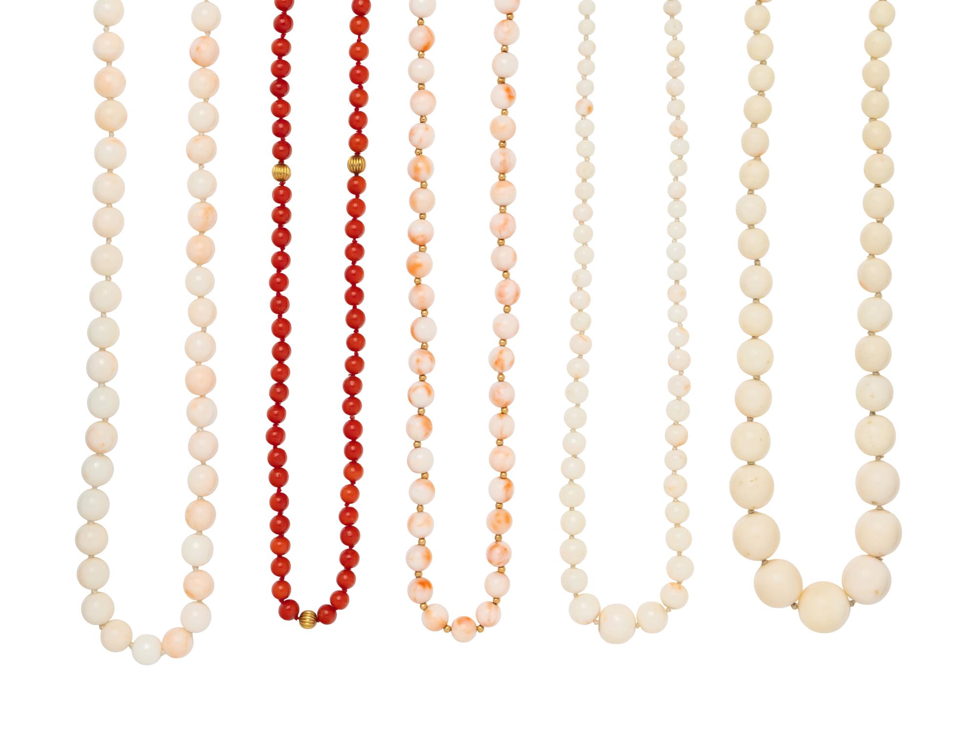 COLLECTION OF CORAL BEAD NECKLACES