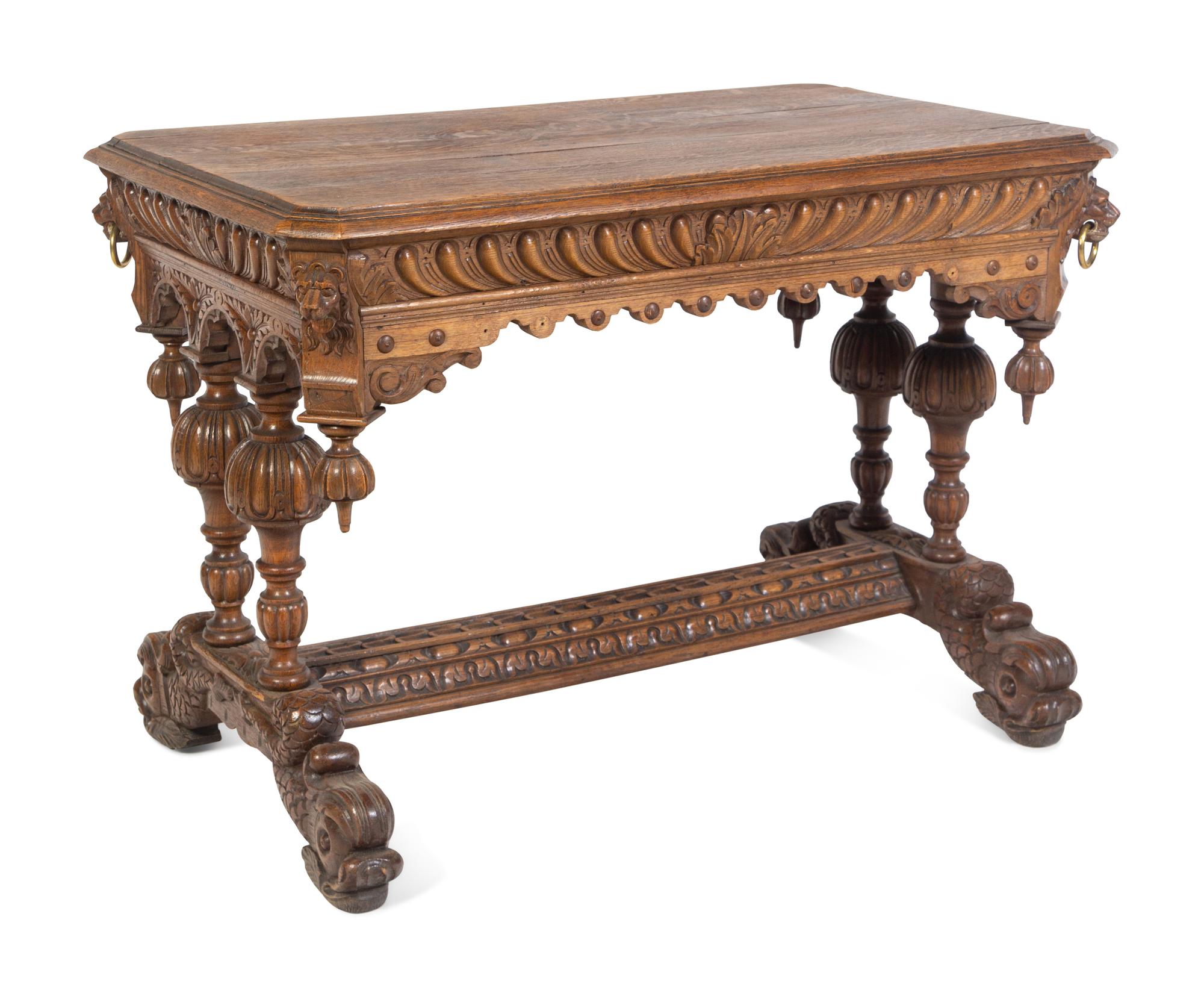 A Renaissance Revival Carved Oak Library Table in the Style of R.J. Horner