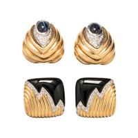 COLLECTION OF YELLOW GOLD, DIAMOND AND GEMSTONE EARCLIPS