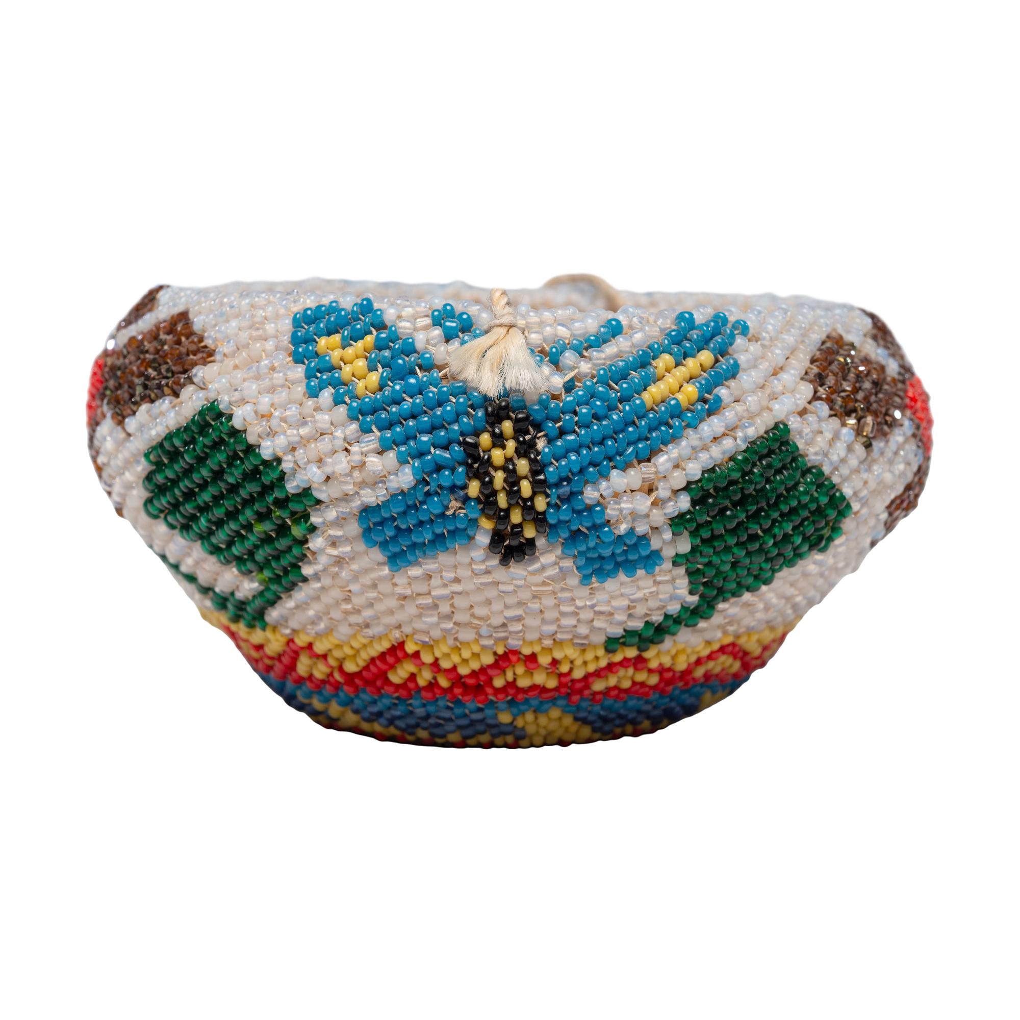 Washoe Beaded Bowl, Butterflies and Flowers