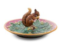 A Minton Majolica Squirrel Nut Dish