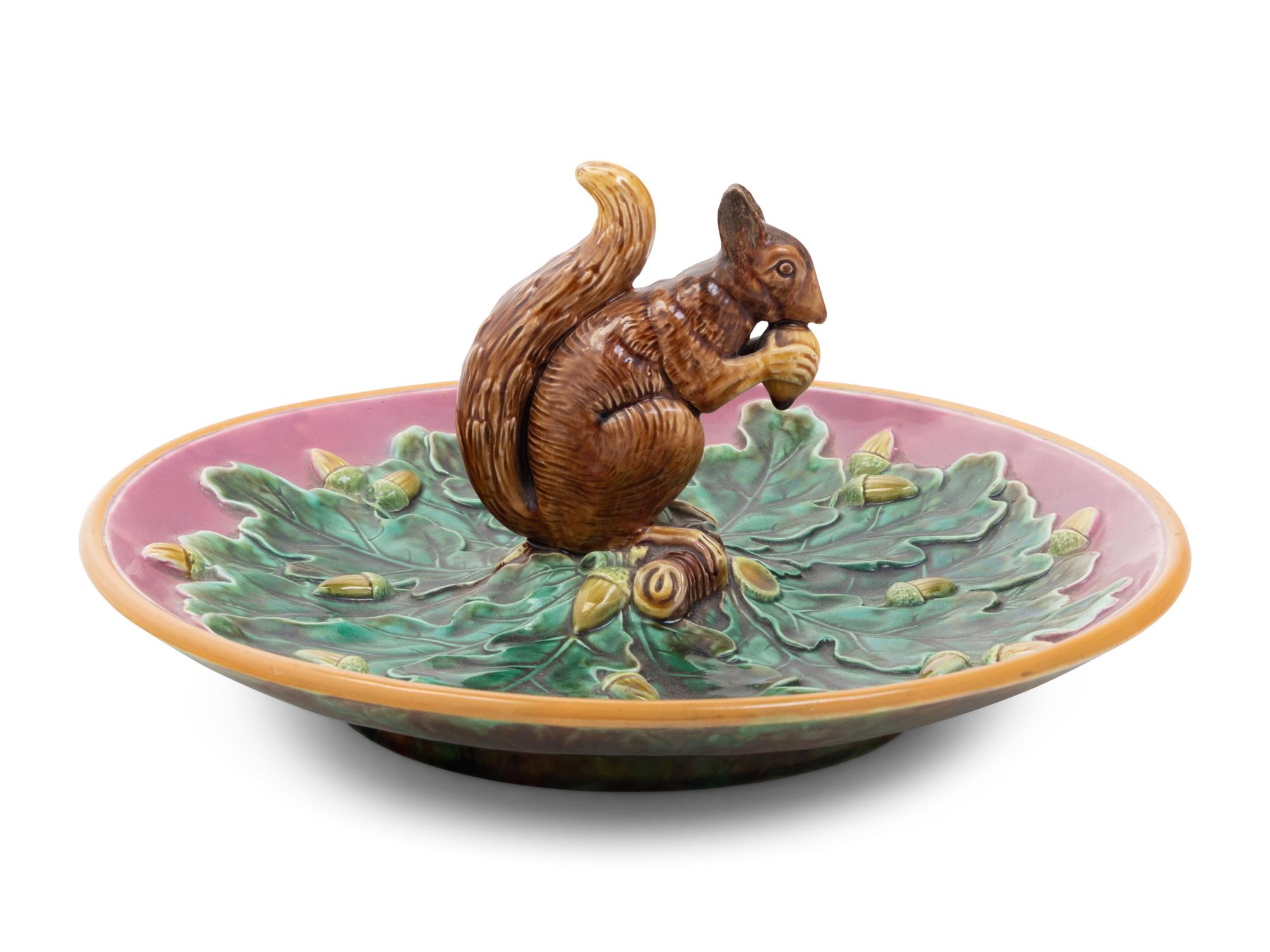 A Minton Majolica Squirrel Nut Dish