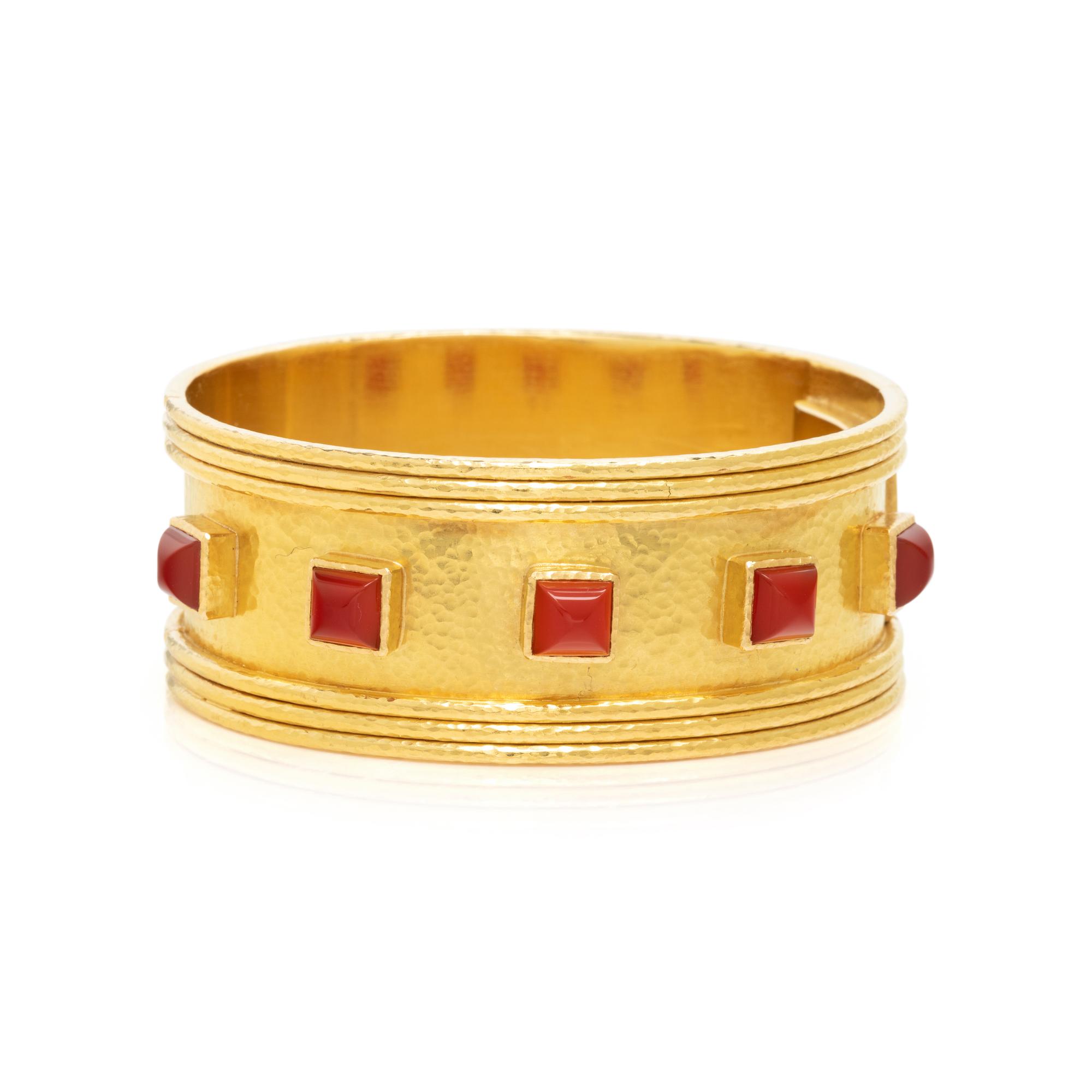 ELIZABETH LOCKE, YELLOW GOLD AND CARNELIAN BANGLE BRACELET