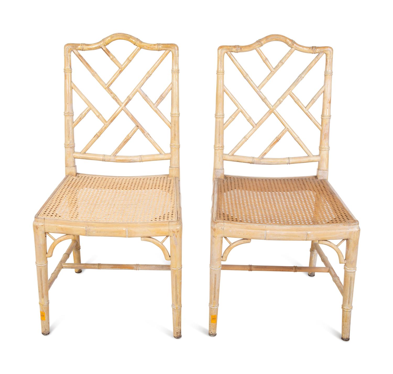 A Pair of Chippendale Style Bamboo and Rattan Cane-Seat Side Chairs — 20TH CENTURY