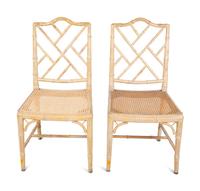 A Pair of Chippendale Style Bamboo and Rattan Cane-Seat Side Chairs — 20TH CENTURY
