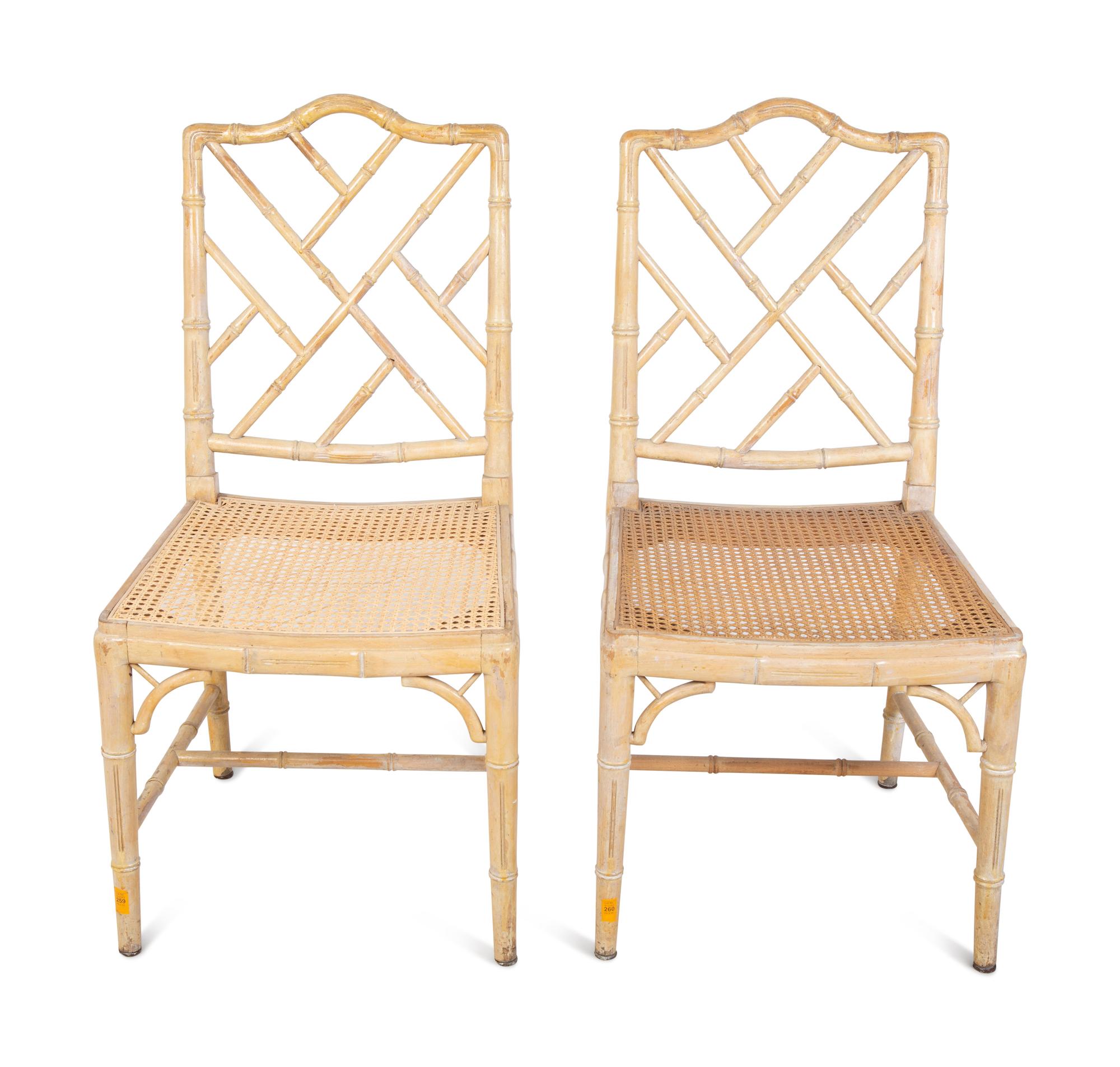 A Pair of Chippendale Style Bamboo and Rattan Cane-Seat Side Chairs — 20TH CENTURY