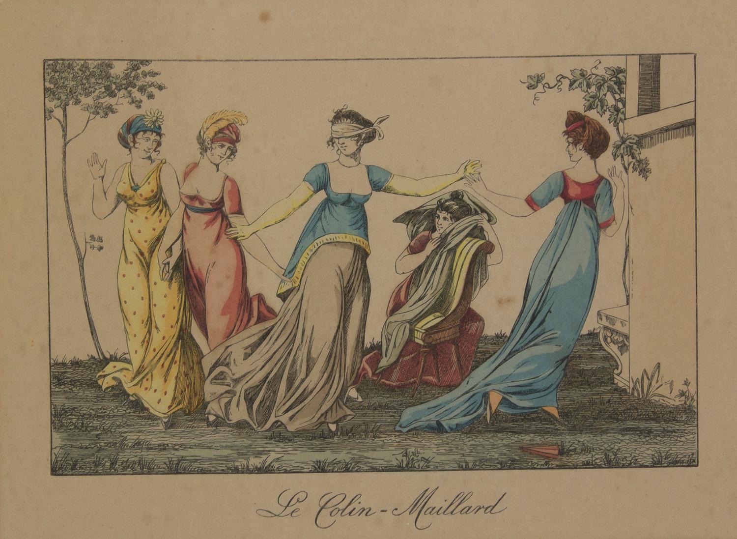 An Assembled Set of Fourteen French Handcolored Engravings, Height 7 x width 9 5/8 inches (visible).