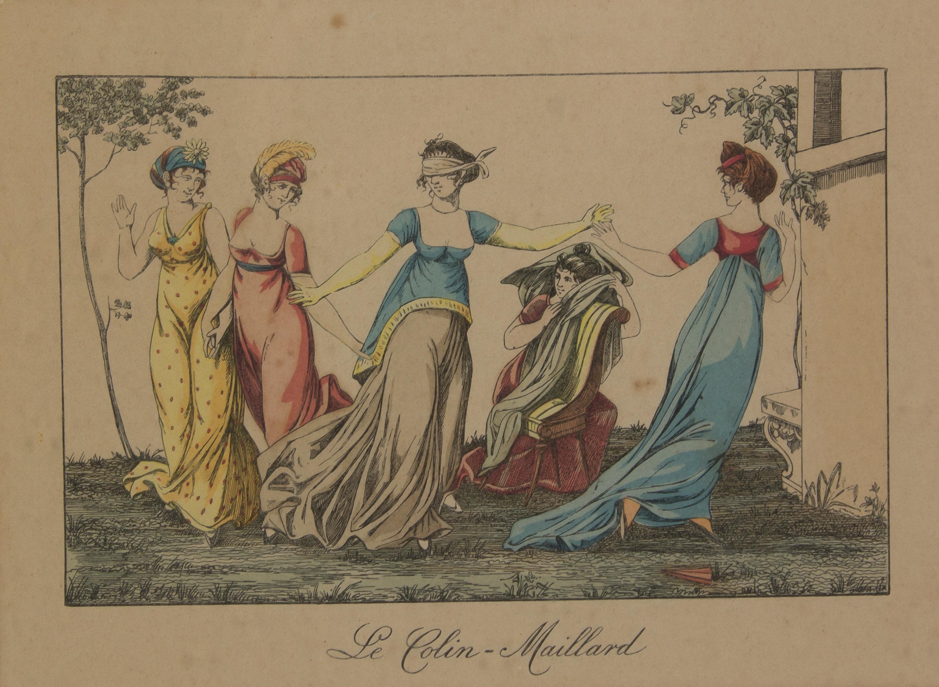 An Assembled Set of Fourteen French Handcolored Engravings, Height 7 x width 9 5/8 inches (visible).