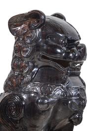 A Large Pair of Chinese Brown Glazed Stoneware Figures of Fu Lions