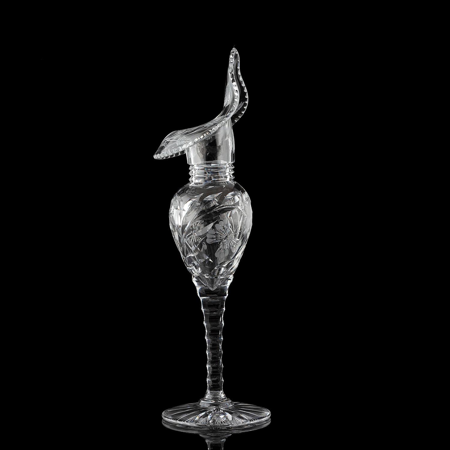 A Cut Glass Jack-in-the-Pulpit Vase with Daisies and Butterflies