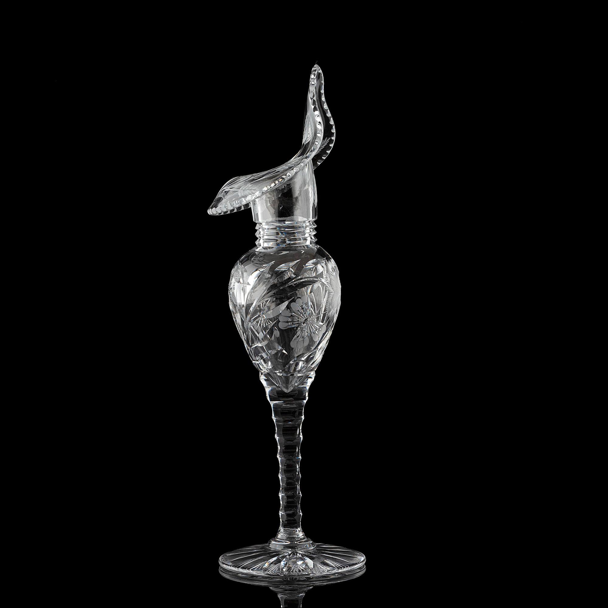 A Cut Glass Jack-in-the-Pulpit Vase with Daisies and Butterflies