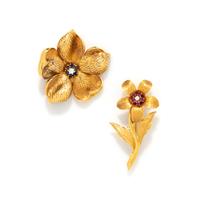 TIFFANY & CO., TWO MULTIGEM FLOWER BROOCHES