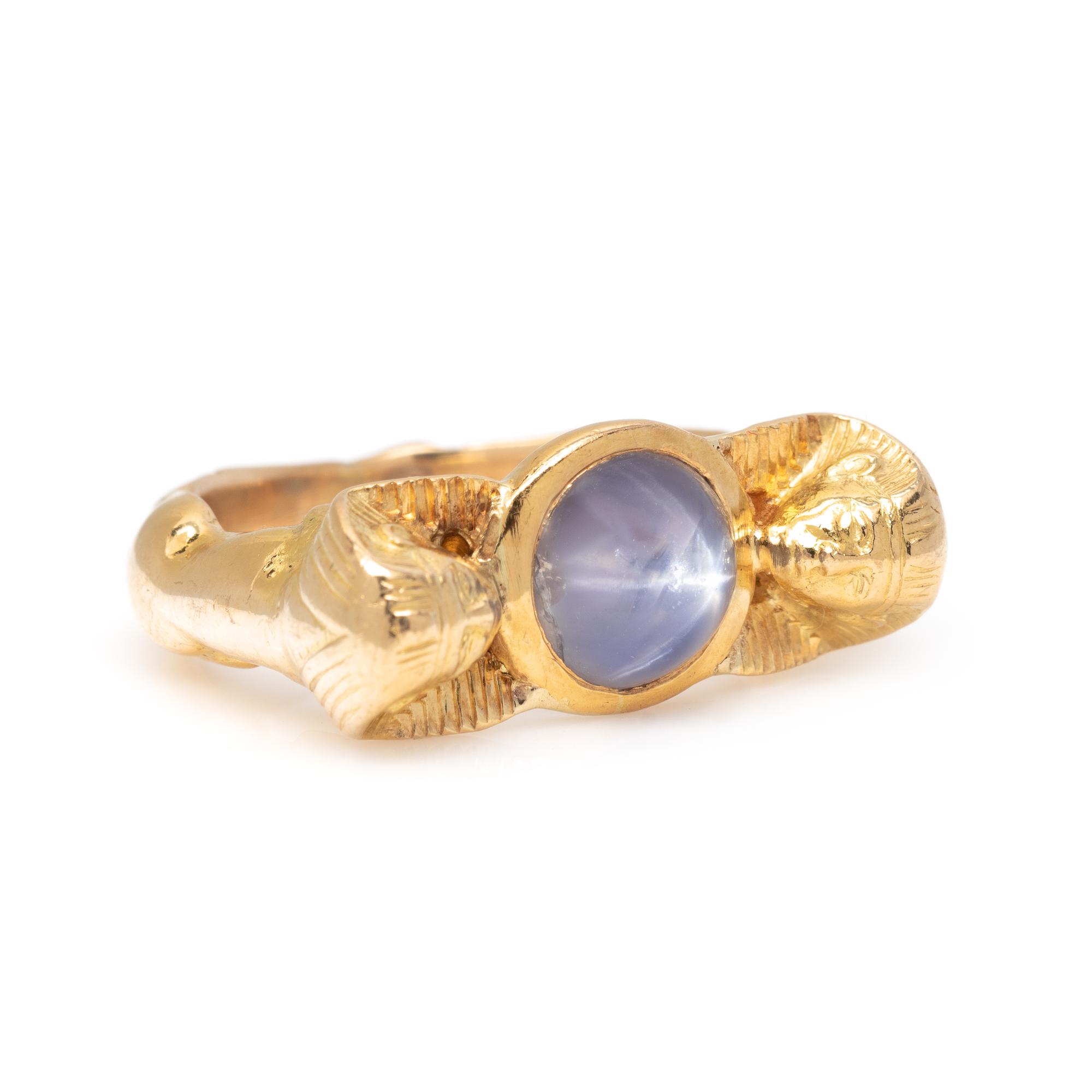 YELLOW GOLD AND STAR SAPPHIRE PHARAOH RING