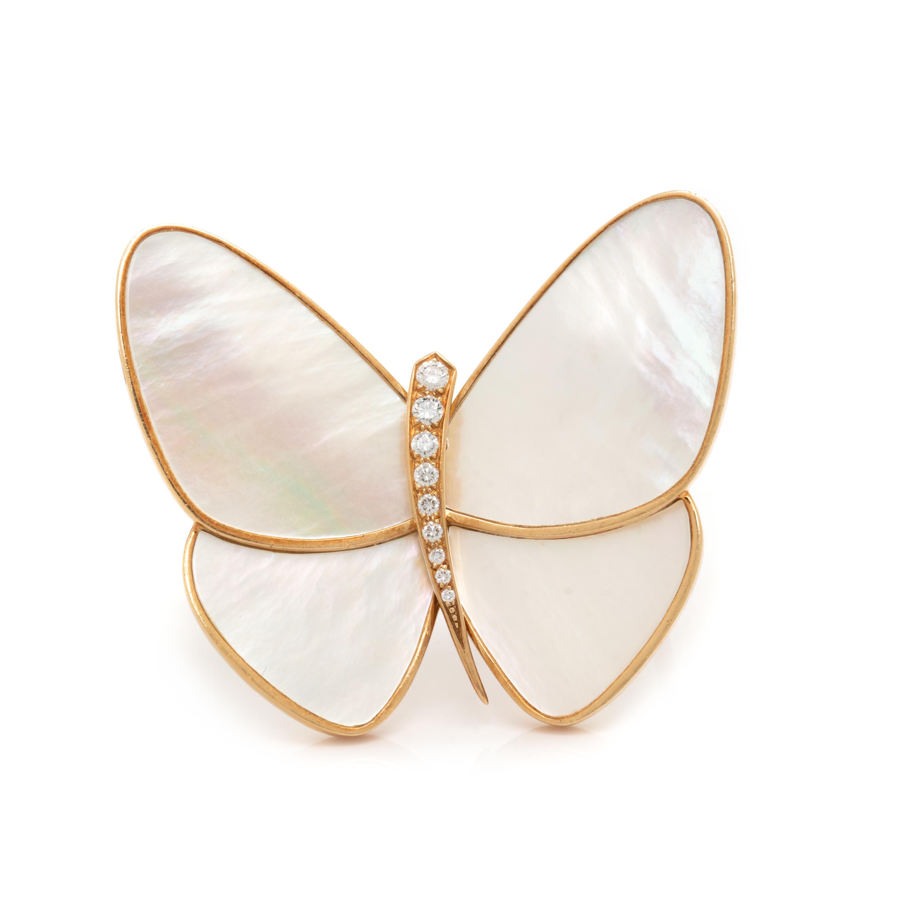 VAN CLEEF & ARPELS, MOTHER-OF-PEARL AND DIAMOND BUTTERFLY BROOCH