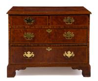 A Faux Burlwood Chest of Drawers Height 30 x width 38 1/4 x depth 18 inches.