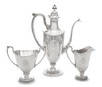 An American Silver Three-Piece Demitasse Coffee Set, Reed & Barton, Taunton, MA, 20th Century, comprising a coffee pot, a creamer and a