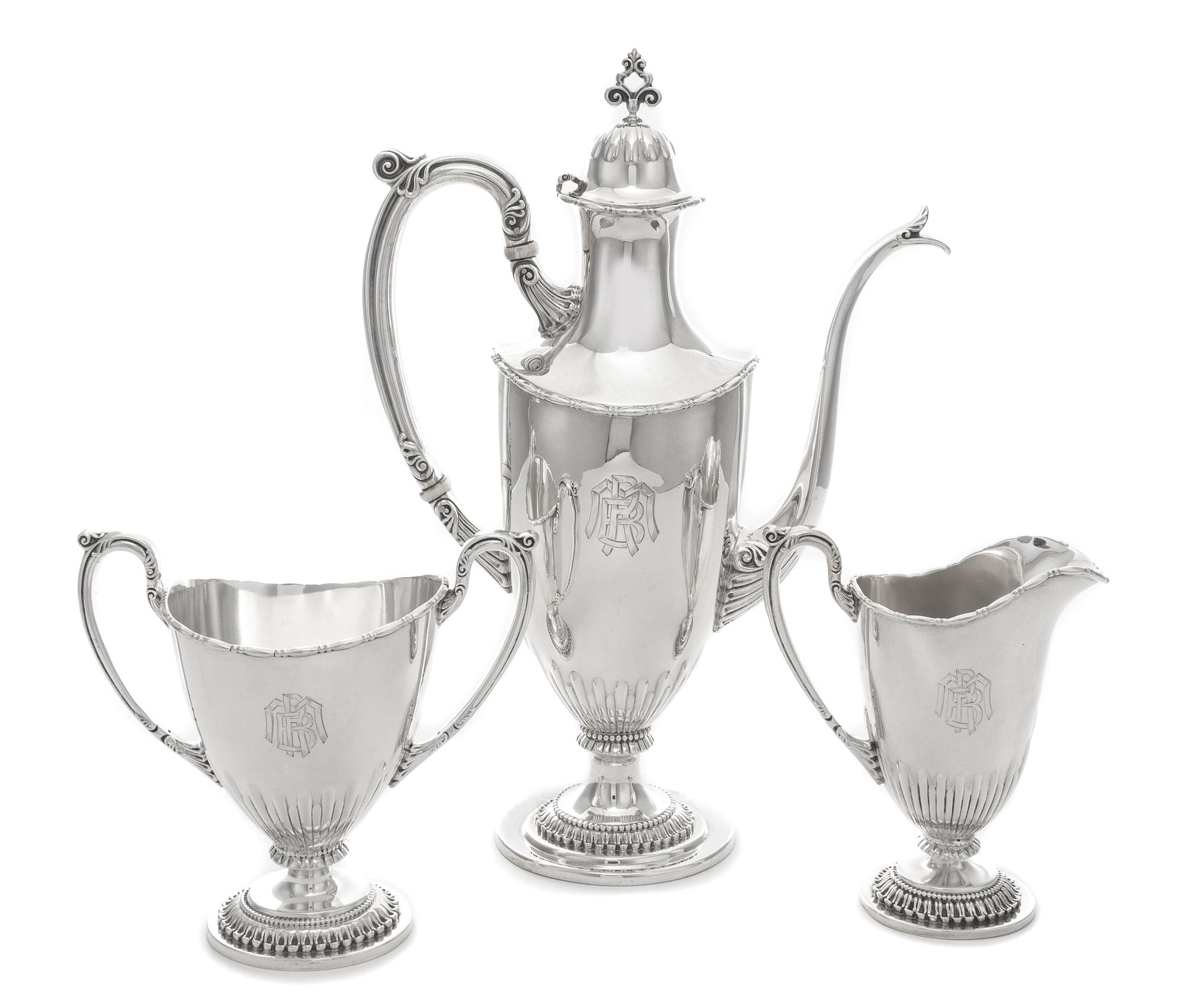 An American Silver Three-Piece Demitasse Coffee Set, Reed & Barton, Taunton, MA, 20th Century, comprising a coffee pot, a creamer and a