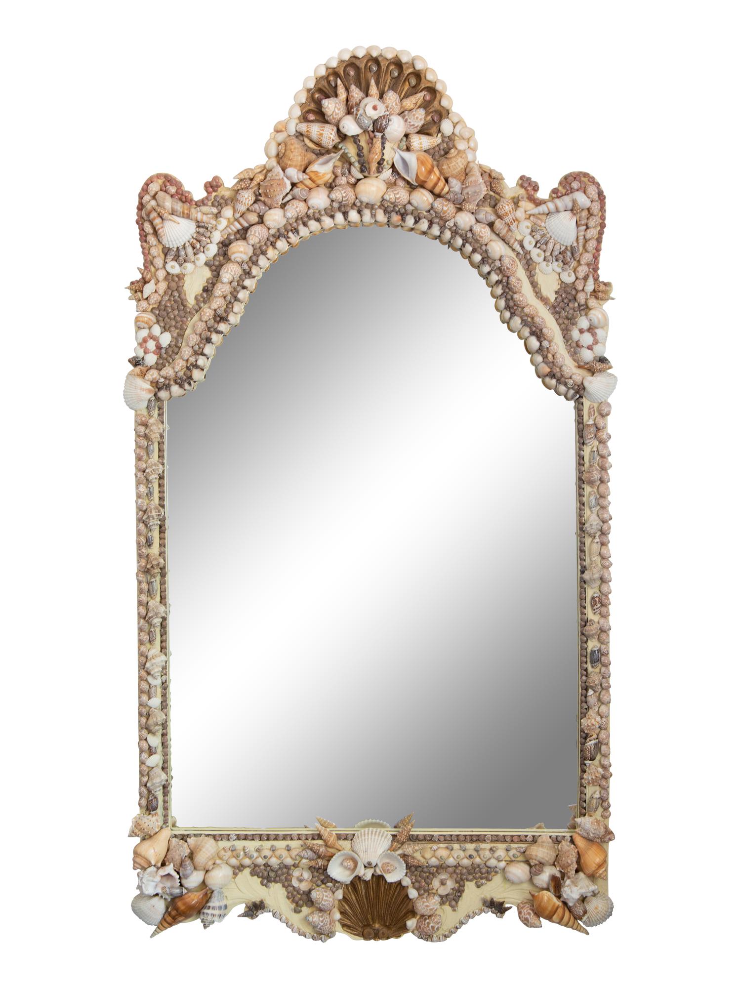 A French Shell Encrusted Framed Mirror — 20th Century