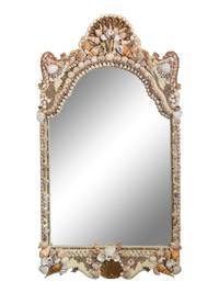 A French Shell Encrusted Framed Mirror — 20th Century