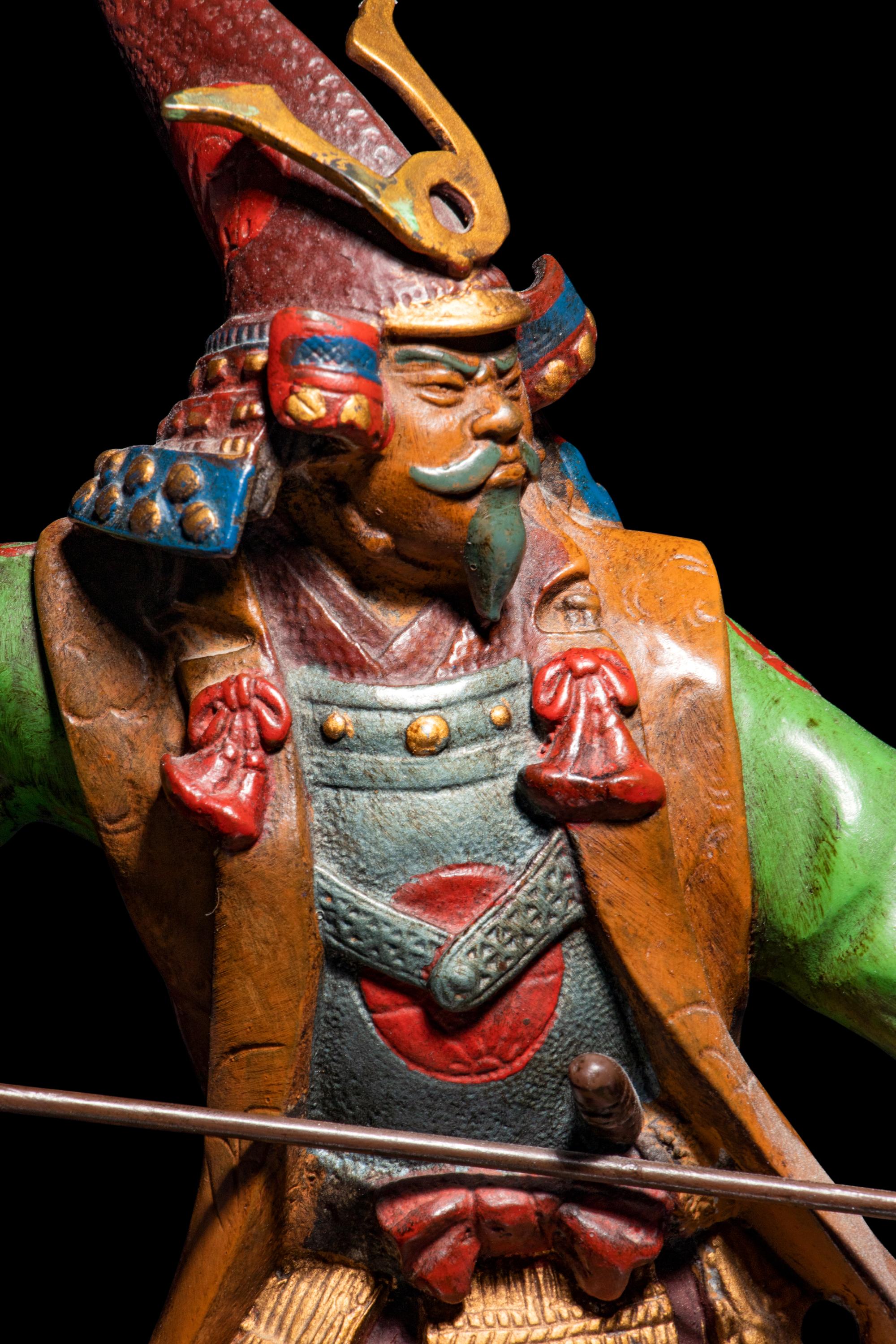 A Painted Bronze Figure of a Samurai