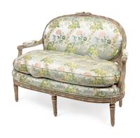 A Louis XVI Style Grey Painted Upholstered Settee