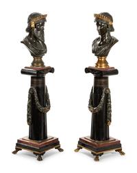 A Pair of French Bronze and Marble Busts by Pierre-Eugène-Émile Hébert (French, 1828-1893)